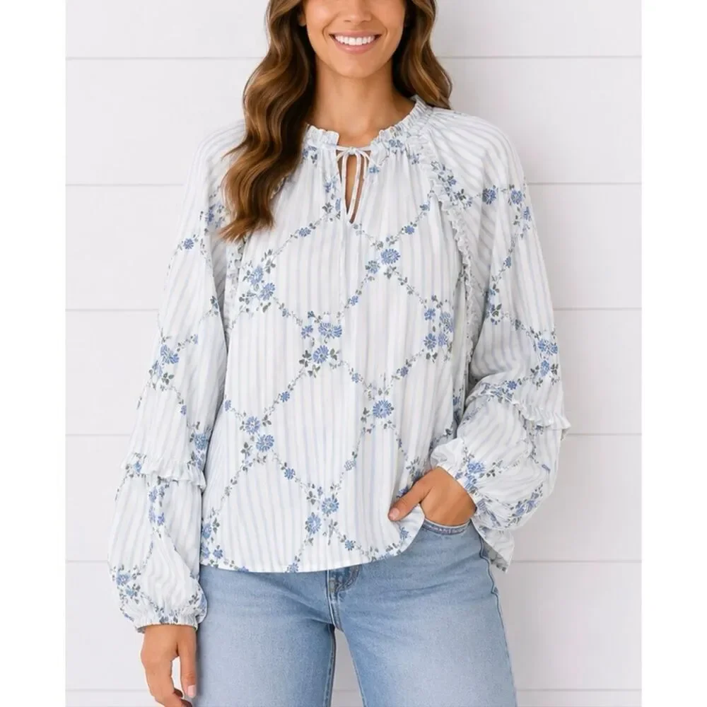 Old Navy NWT floral ruffled puff sleeve blouse size large